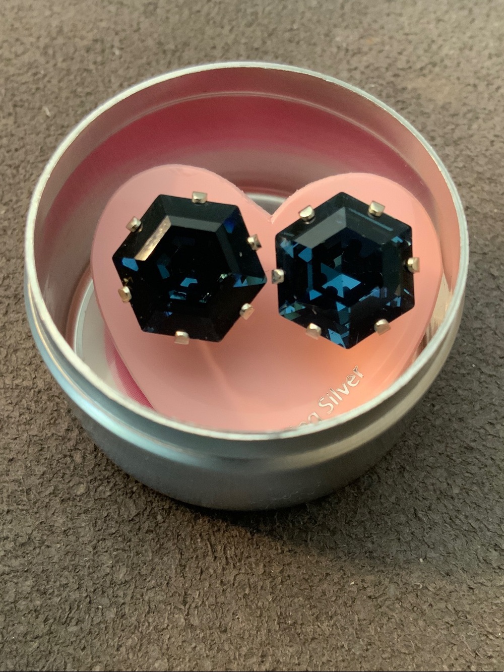 Hexagon Deep Blue Crystal Stud Earrings - Women Jewelry